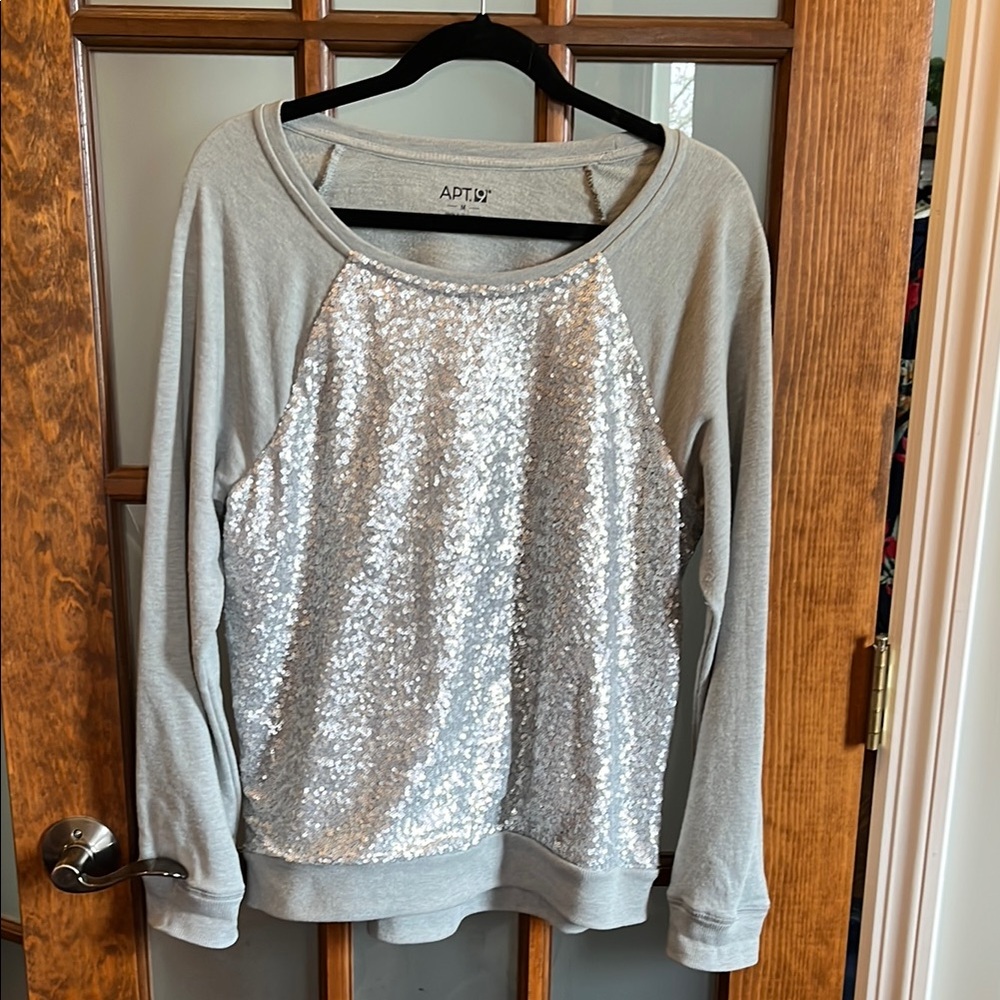 APT 9 Gray Sequin Sweatshirt